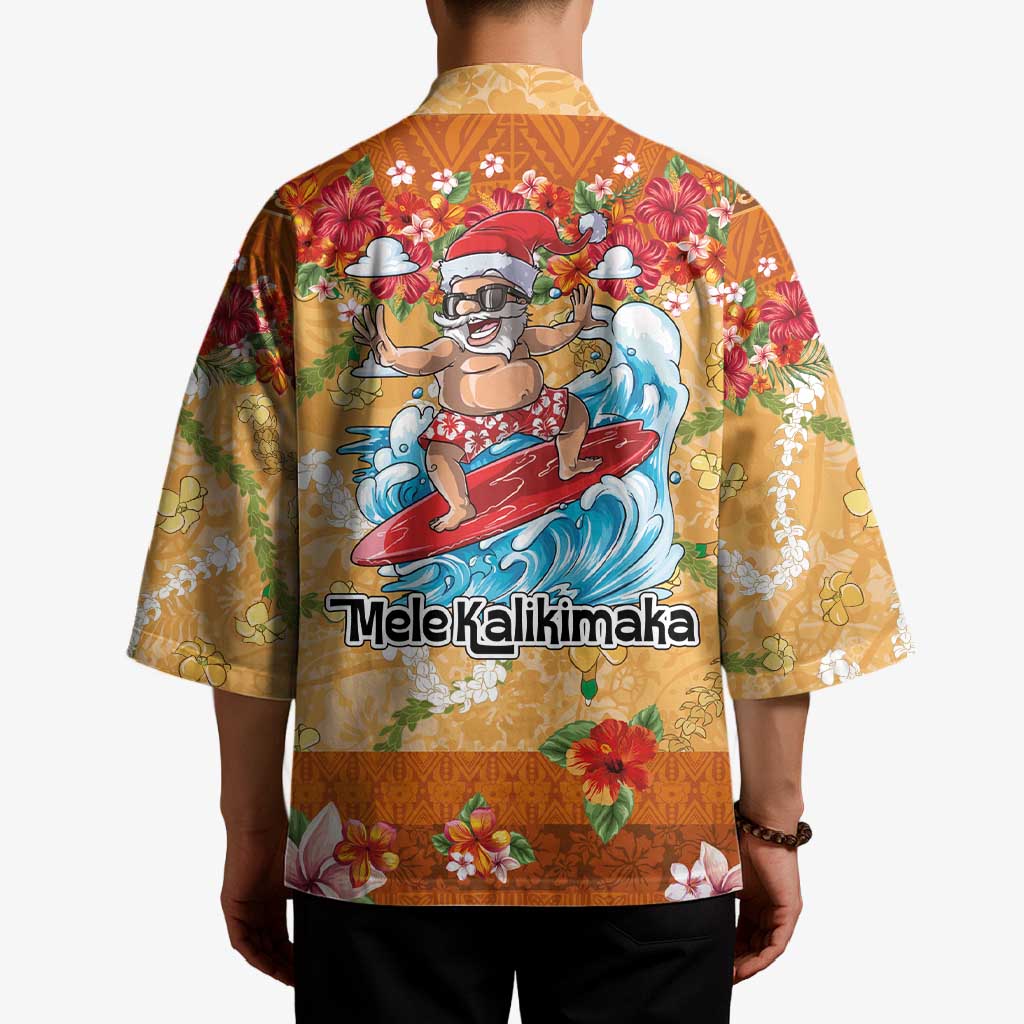 Hawaii Mele Kalikimaka Kimono Funny Santa Claus Surfing on Tropical Plants - Polynesian Pride