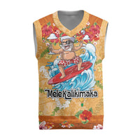 Hawaii Mele Kalikimaka Christmas Knitted V-Neck Vest Funny Santa Claus Surfing on Tropical Plants - Polynesian Pride