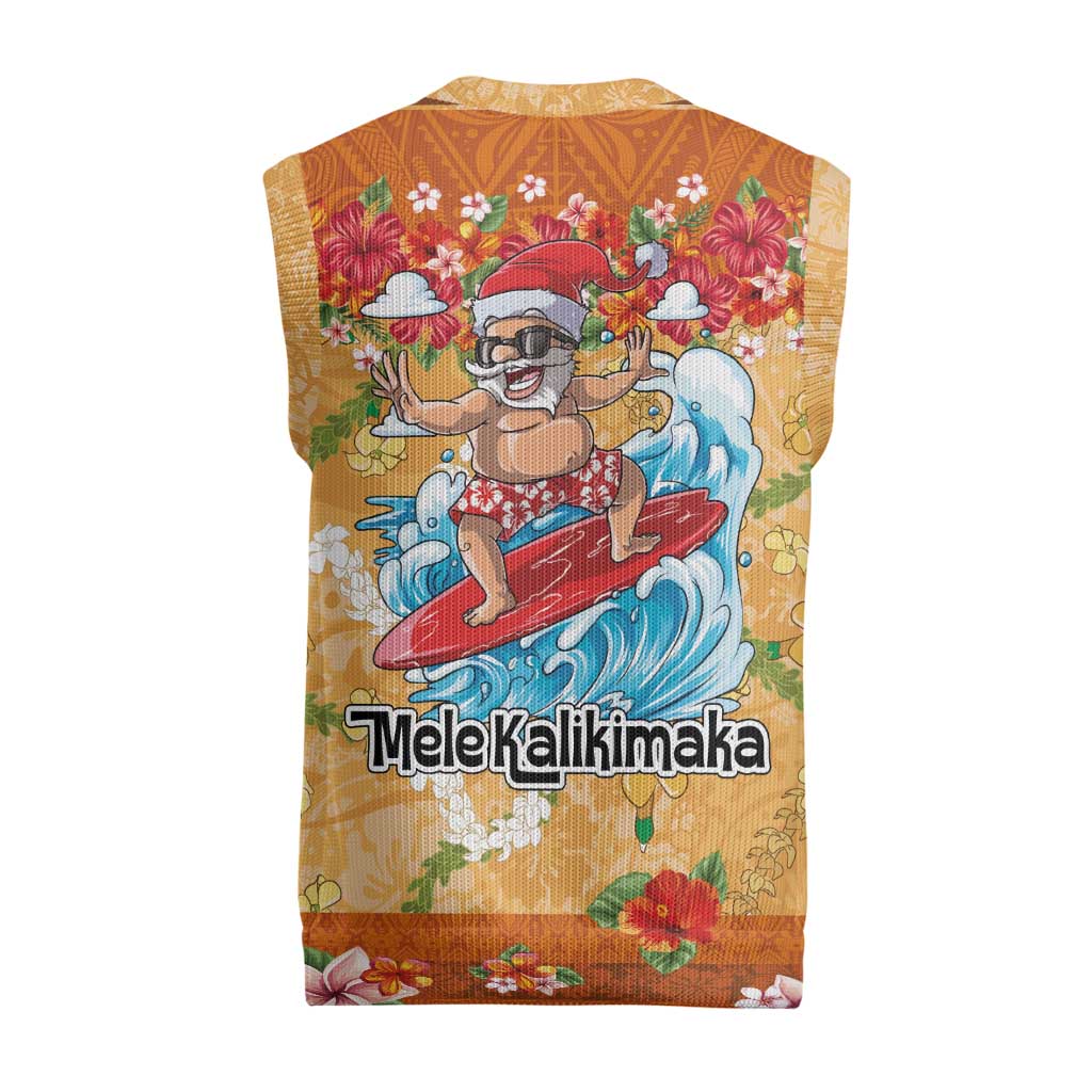 Hawaii Mele Kalikimaka Christmas Knitted V-Neck Vest Funny Santa Claus Surfing on Tropical Plants - Polynesian Pride