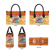 Hawaii Mele Kalikimaka Leather Bag Funny Santa Claus Surfing on Tropical Plants - Polynesian Pride