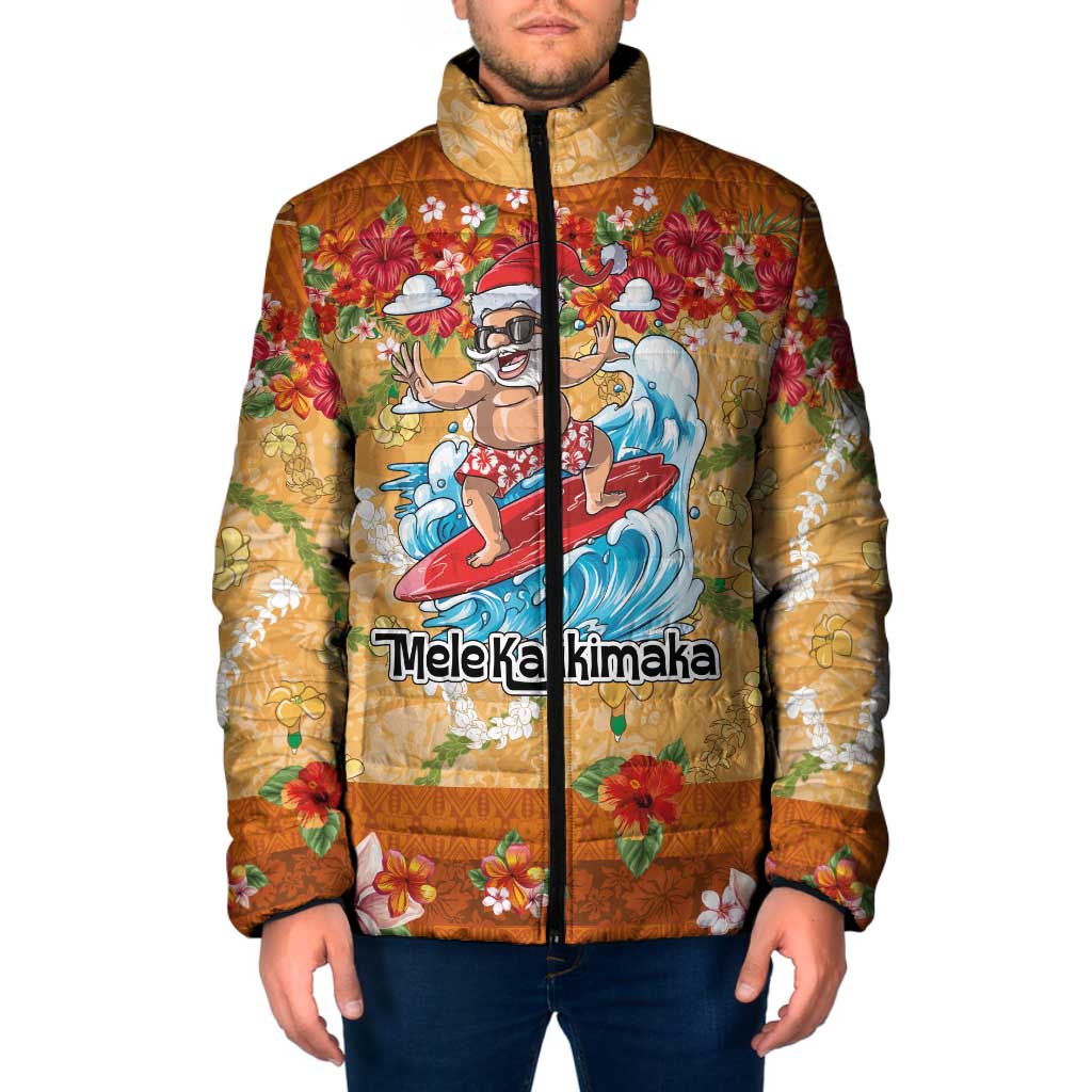 Hawaii Mele Kalikimaka Padded Jacket Funny Santa Claus Surfing on Tropical Plants LT03 Men Multicolor - Polynesian Pride