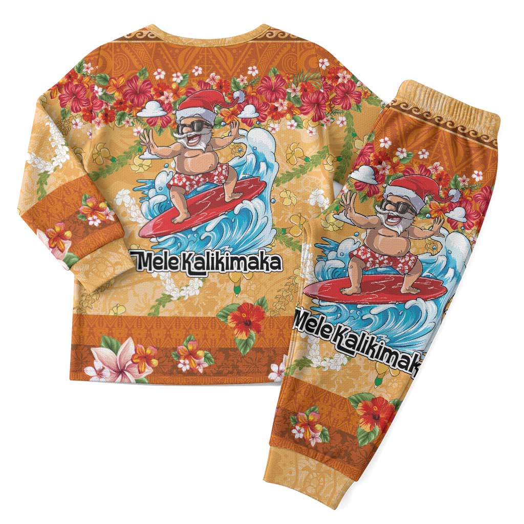 Hawaii Mele Kalikimaka Christmas Pajama Set Funny Santa Claus Surfing on Tropical Plants - Polynesian Pride