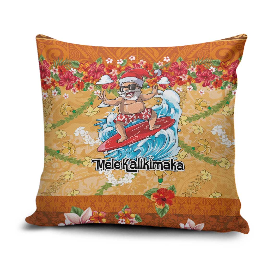 Hawaii Mele Kalikimaka Pillow Cover Funny Santa Claus Surfing on Tropical Plants - Polynesian Pride