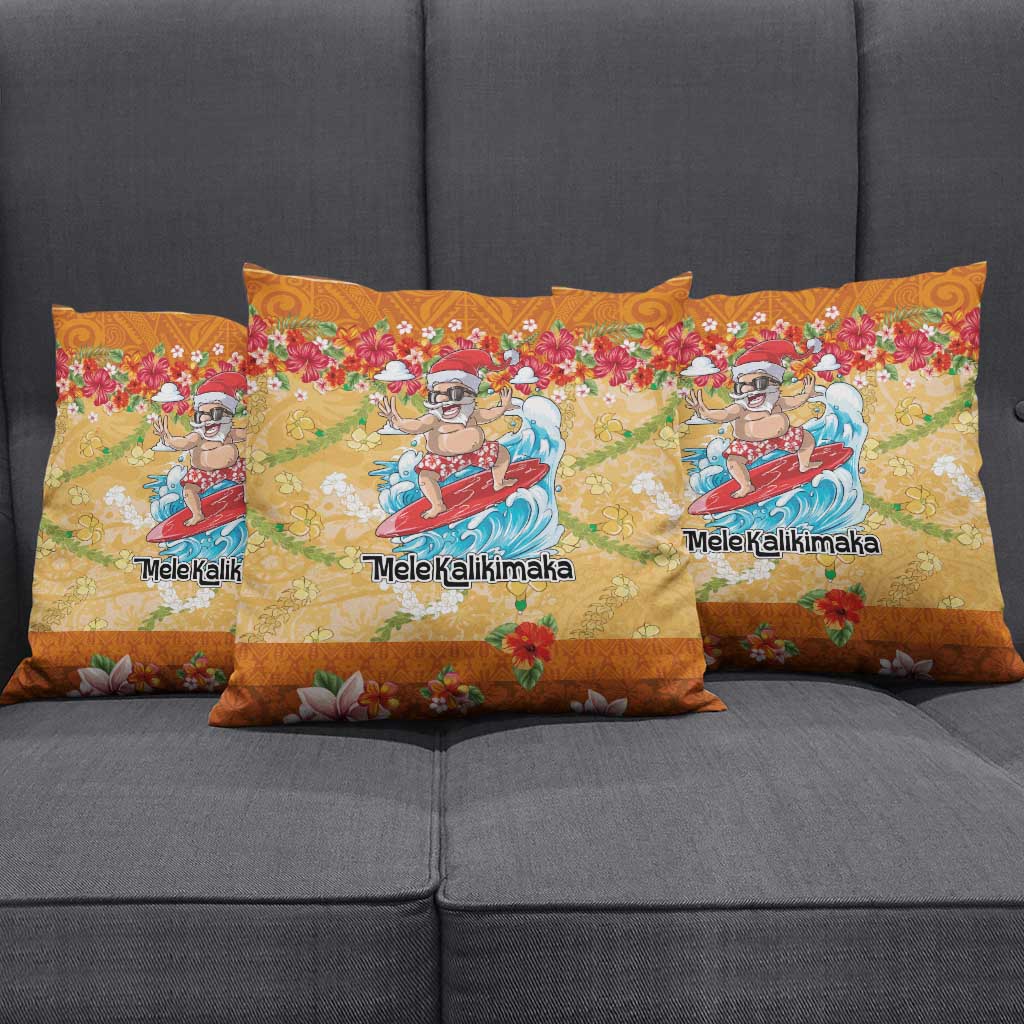 Hawaii Mele Kalikimaka Pillow Cover Funny Santa Claus Surfing on Tropical Plants - Polynesian Pride