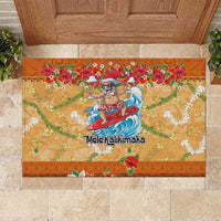 Hawaii Mele Kalikimaka Rubber Doormat Funny Santa Claus Surfing on Tropical Plants - Polynesian Pride