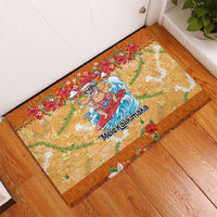 Hawaii Mele Kalikimaka Rubber Doormat Funny Santa Claus Surfing on Tropical Plants - Polynesian Pride
