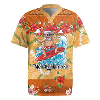Hawaii Mele Kalikimaka Rugby Jersey Funny Santa Claus Surfing on Tropical Plants - Polynesian Pride