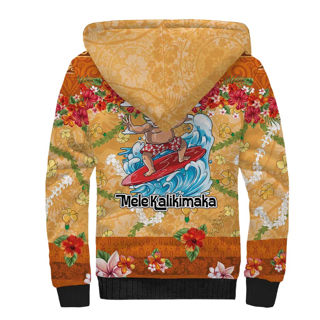 Hawaii Mele Kalikimaka Sherpa Hoodie Funny Santa Claus Surfing on Tropical Plants - Polynesian Pride