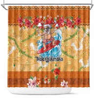 Hawaii Mele Kalikimaka Shower Curtain Funny Santa Claus Surfing on Tropical Plants - Polynesian Pride