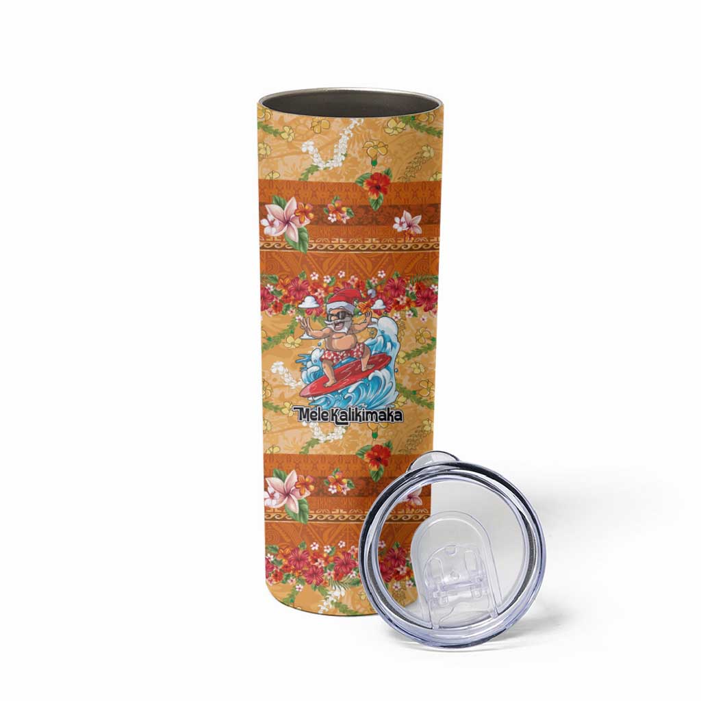 Hawaii Mele Kalikimaka Skinny Tumbler Funny Santa Claus Surfing on Tropical Plants - Polynesian Pride