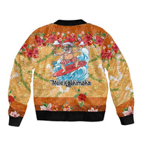 Hawaii Mele Kalikimaka Sleeve Zip Bomber Jacket Funny Santa Claus Surfing on Tropical Plants - Polynesian Pride