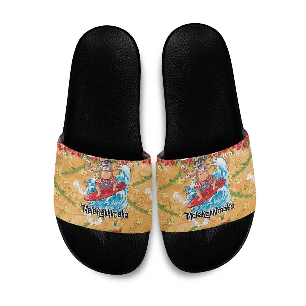 Hawaii Mele Kalikimaka Slide Sandals Funny Santa Claus Surfing on Tropical Plants LT03 Multicolor - Polynesian Pride