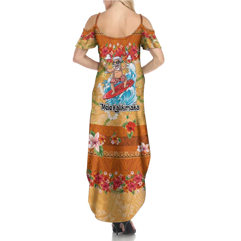 Hawaii Mele Kalikimaka Summer Maxi Dress Funny Santa Claus Surfing on Tropical Plants - Polynesian Pride