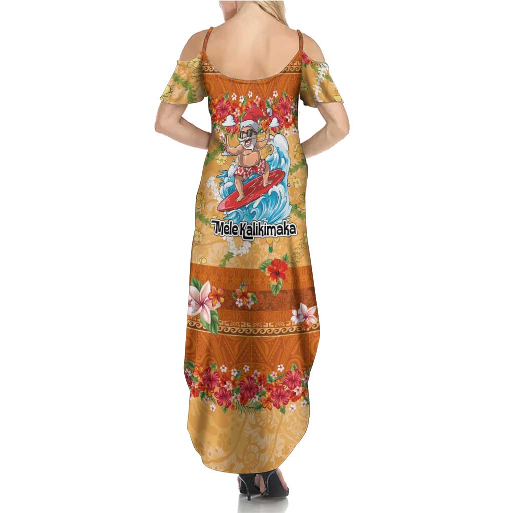 Hawaii Mele Kalikimaka Summer Maxi Dress Funny Santa Claus Surfing on Tropical Plants