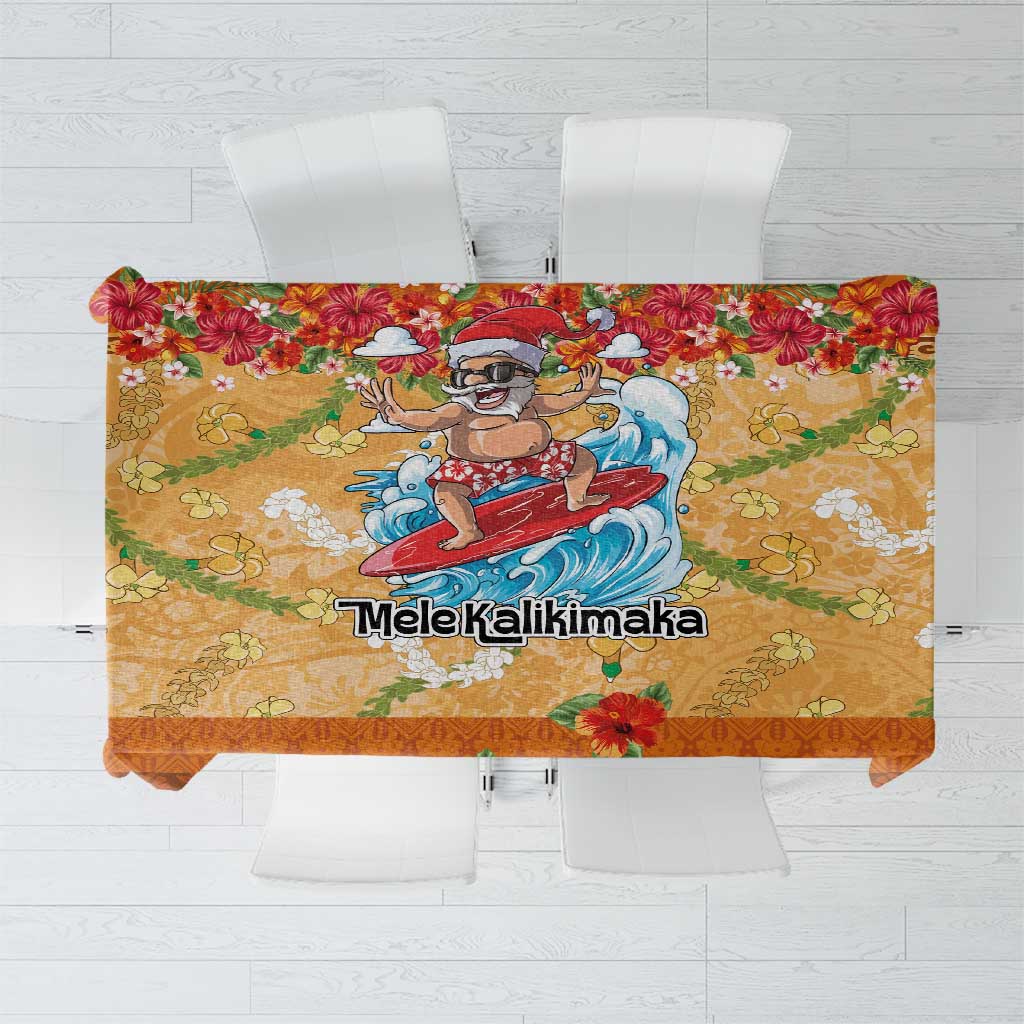 Hawaii Mele Kalikimaka Tablecloth Funny Santa Claus Surfing on Tropical Plants - Polynesian Pride