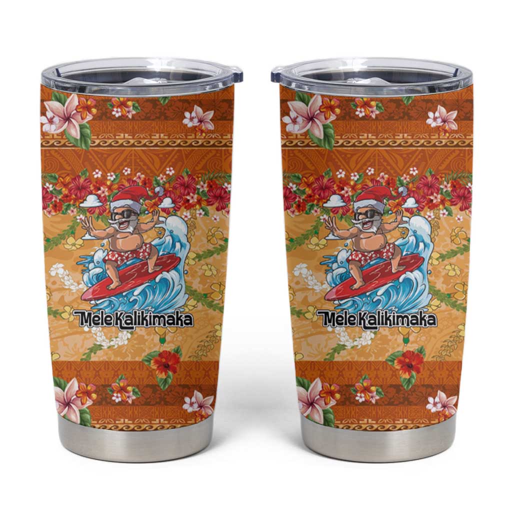 Hawaii Mele Kalikimaka Tumbler Cup Funny Santa Claus Surfing on Tropical Plants - Polynesian Pride