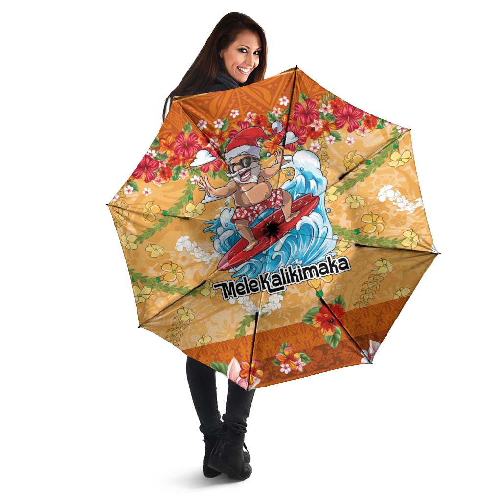 Hawaii Mele Kalikimaka Umbrella Funny Santa Claus Surfing on Tropical Plants - Polynesian Pride