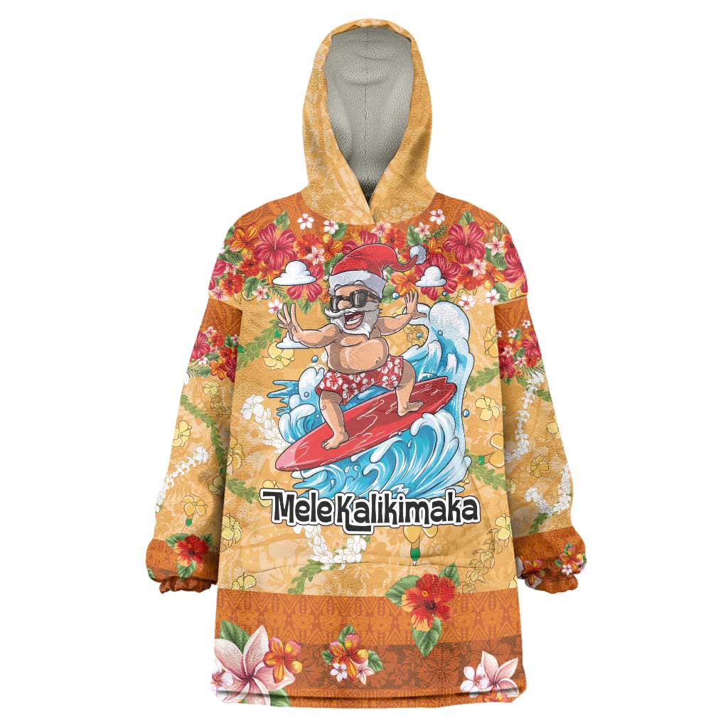 Hawaii Mele Kalikimaka Wearable Blanket Hoodie Funny Santa Claus Surfing on Tropical Plants LT03 One Size Multicolor - Polynesian Pride