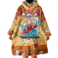 Hawaii Mele Kalikimaka Wearable Blanket Hoodie Funny Santa Claus Surfing on Tropical Plants - Polynesian Pride