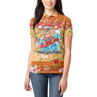 Hawaii Mele Kalikimaka Women Polo Shirt Funny Santa Claus Surfing on Tropical Plants - Polynesian Pride