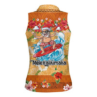 Hawaii Mele Kalikimaka Women Sleeveless Polo Shirt Funny Santa Claus Surfing on Tropical Plants - Polynesian Pride