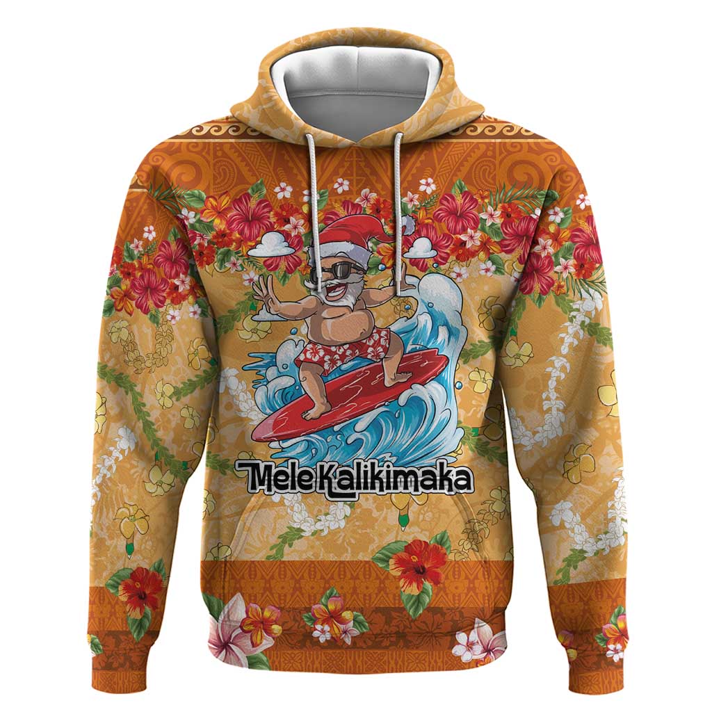 Hawaii Mele Kalikimaka Zip Hoodie Funny Santa Claus Surfing on Tropical Plants - Polynesian Pride