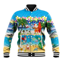 Polynesian Merry Christmas Baseball Jacket Funny Santa Beach Tropical Plant and Turtle - Polynesian Pride