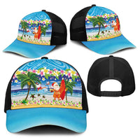 Polynesian Merry Christmas Baseball Net Cap Funny Santa Beach Tropical Plant and Turtle - Polynesian Pride