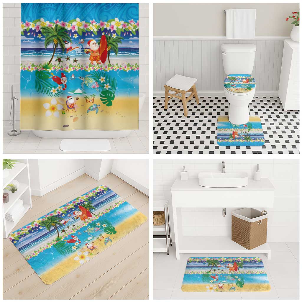 Polynesian Merry Christmas Bathroom Set Funny Santa Beach Tropical Plant and Turtle - Polynesian Pride