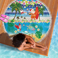 Polynesian Merry Christmas Beach Blanket Funny Santa Beach Tropical Plant and Turtle - Polynesian Pride
