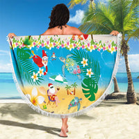 Polynesian Merry Christmas Beach Blanket Funny Santa Beach Tropical Plant and Turtle - Polynesian Pride
