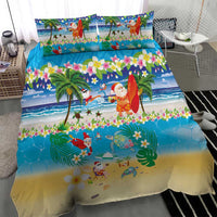 Polynesian Merry Christmas Bedding Set Funny Santa Beach Tropical Plant and Turtle - Polynesian Pride