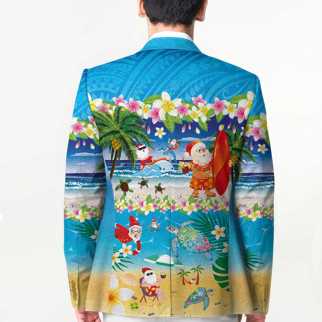 Polynesian Merry Christmas Blazer Funny Santa Beach Tropical Plant and Turtle - Polynesian Pride