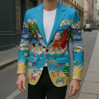 Polynesian Merry Christmas Blazer Funny Santa Beach Tropical Plant and Turtle - Polynesian Pride