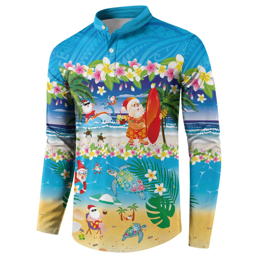 Polynesian Merry Christmas Button Sweatshirt Funny Santa Beach Tropical Plant and Turtle - Polynesian Pride