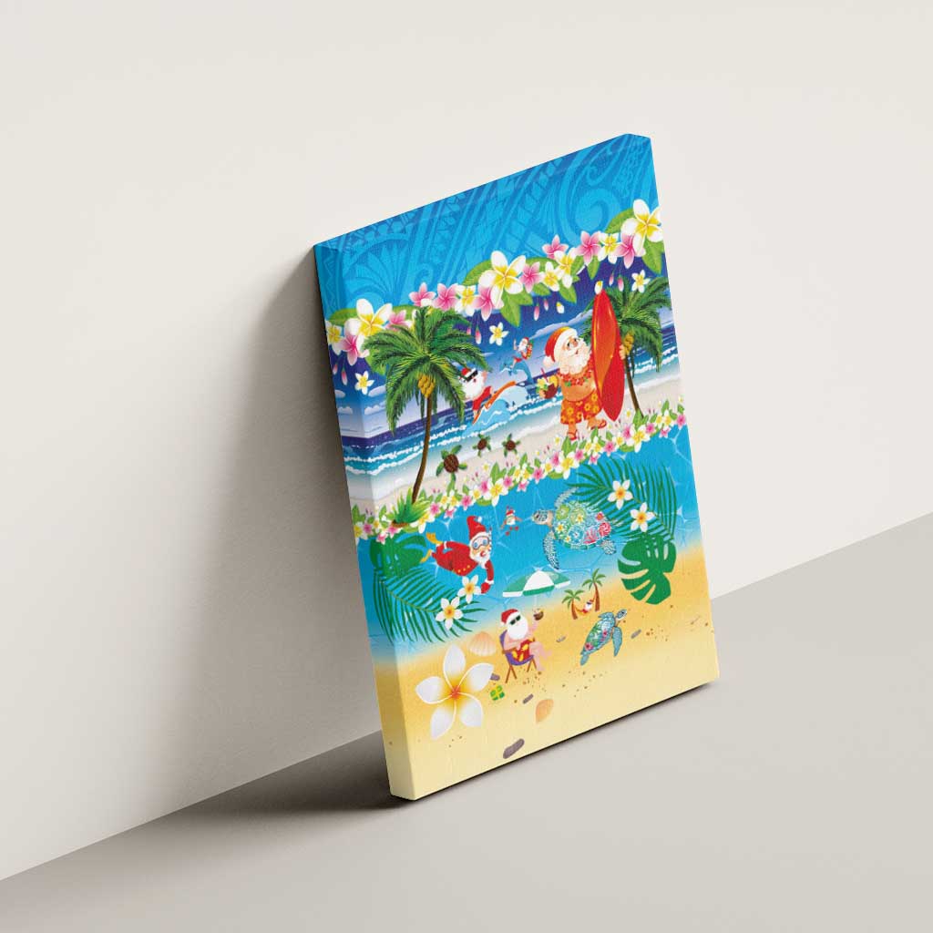 Polynesian Merry Christmas Canvas Wall Art Funny Santa Beach Tropical Plant and Turtle - Polynesian Pride