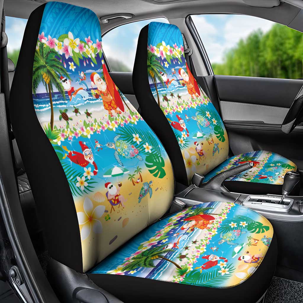Polynesian Merry Christmas Car Seat Cover Funny Santa Beach Tropical Plant and Turtle - Polynesian Pride