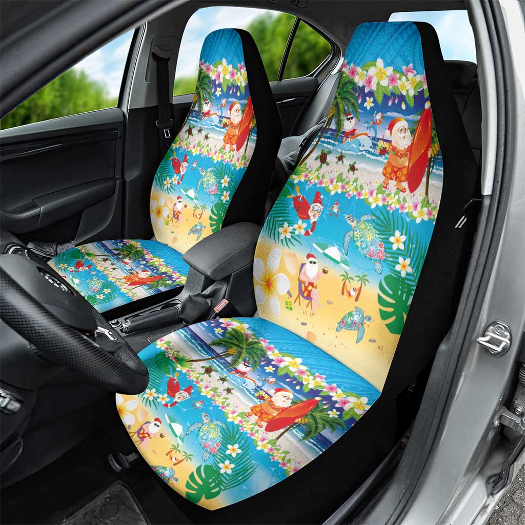 Polynesian Merry Christmas Car Seat Cover Funny Santa Beach Tropical Plant and Turtle - Polynesian Pride