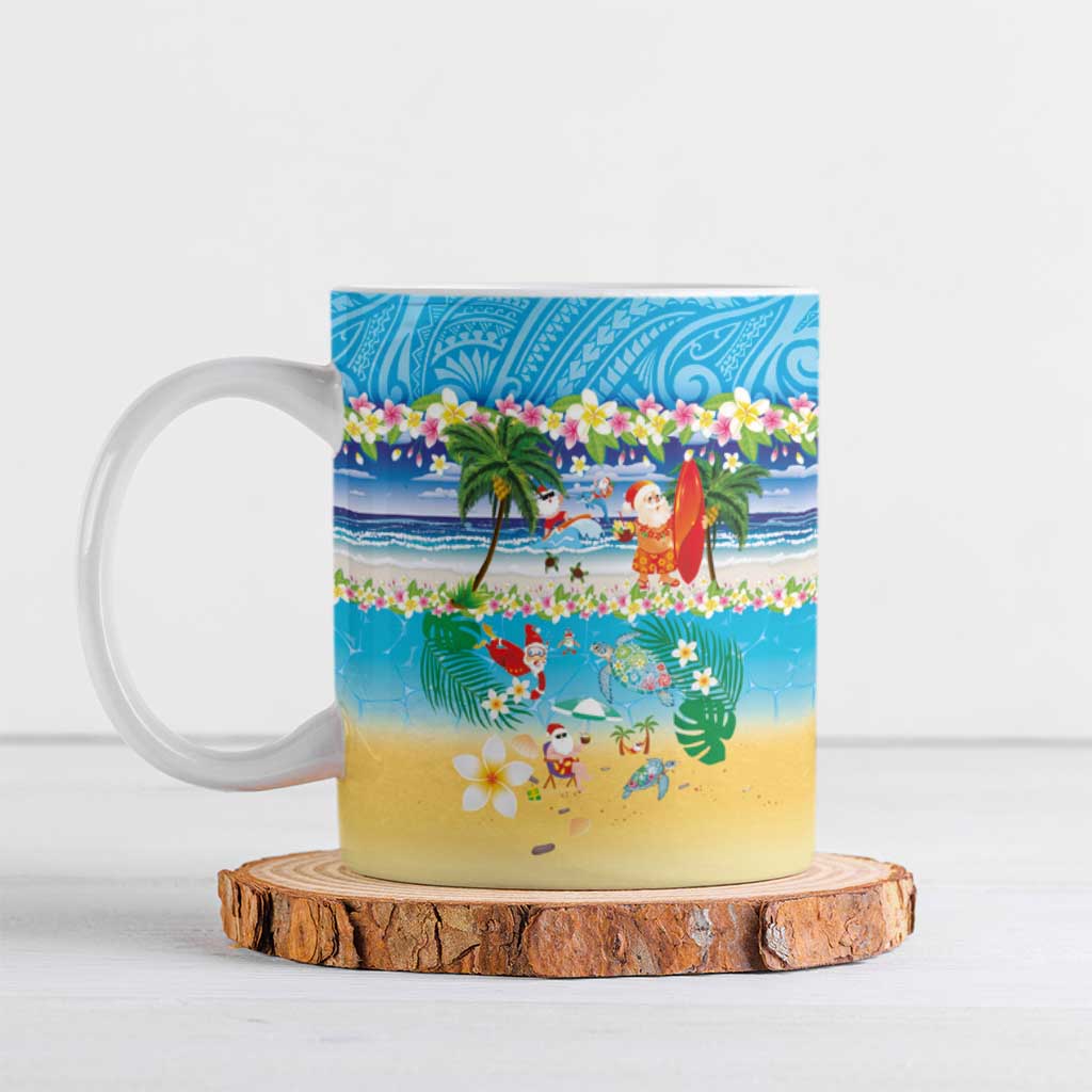 Polynesian Merry Christmas Ceramic Mug Funny Santa Beach Tropical Plant and Turtle - Polynesian Pride