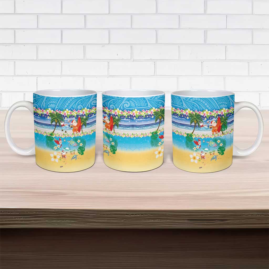 Polynesian Merry Christmas Ceramic Mug Funny Santa Beach Tropical Plant and Turtle - Polynesian Pride