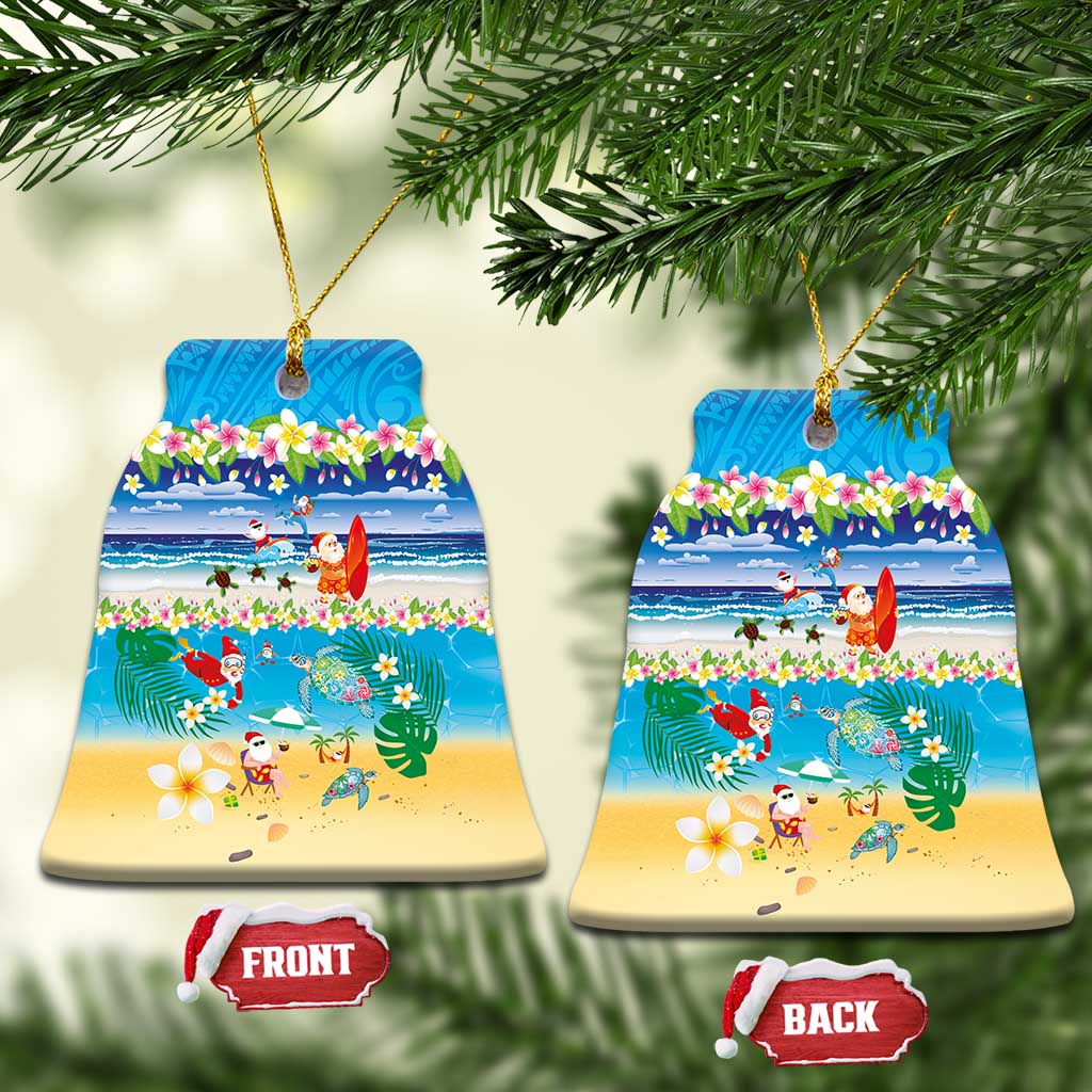 Polynesian Merry Christmas Ceramic Ornament Funny Santa Beach Tropical Plant and Turtle - Polynesian Pride