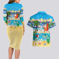 Polynesian Merry Christmas Couples Matching Long Sleeve Bodycon Dress and Hawaiian Shirt Funny Santa Beach Tropical Plant and Turtle - Polynesian Pride