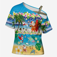 Polynesian Merry Christmas Cross Shoulder Shirt Funny Santa Beach Tropical Plant and Turtle - Polynesian Pride