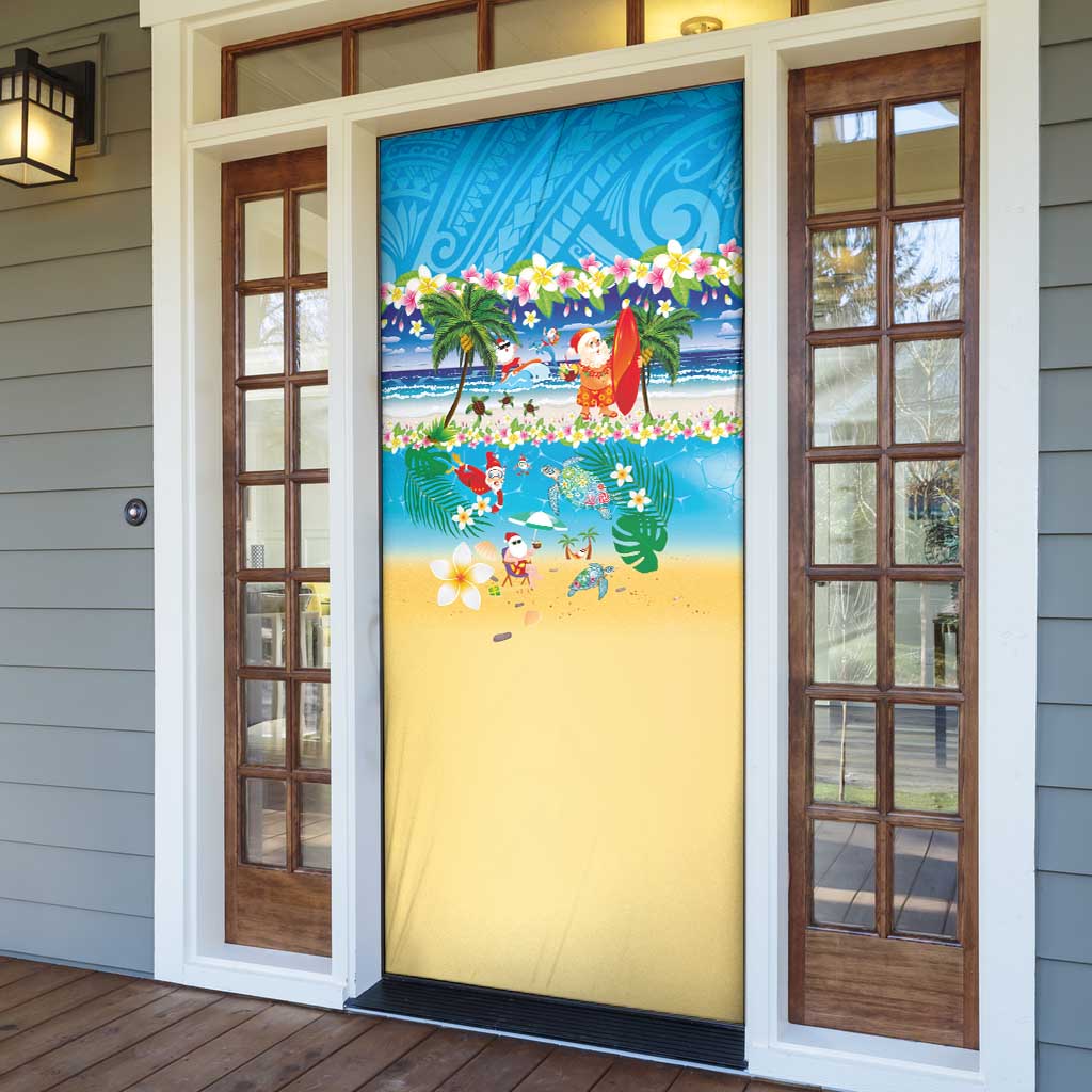 Polynesian Merry Christmas Door Cover Funny Santa Beach Tropical Plant and Turtle - Polynesian Pride