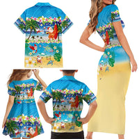Polynesian Merry Christmas Family Matching Short Sleeve Bodycon Dress and Hawaiian Shirt Funny Santa Beach Tropical Plant and Turtle - Polynesian Pride