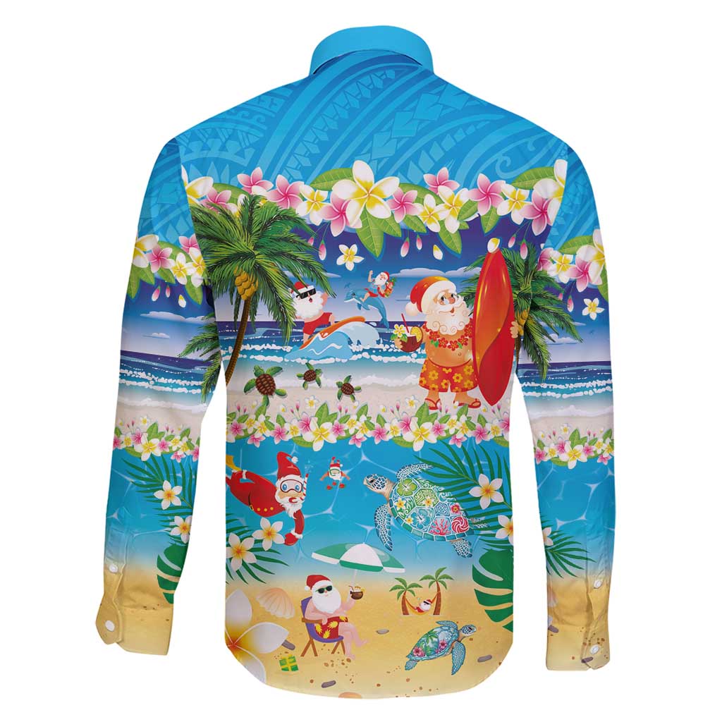 Polynesian Merry Christmas Family Matching Short Sleeve Bodycon Dress and Hawaiian Shirt Funny Santa Beach Tropical Plant and Turtle - Polynesian Pride