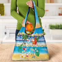 Polynesian Merry Christmas Grocery Bag Funny Santa Beach Tropical Plant and Turtle - Polynesian Pride