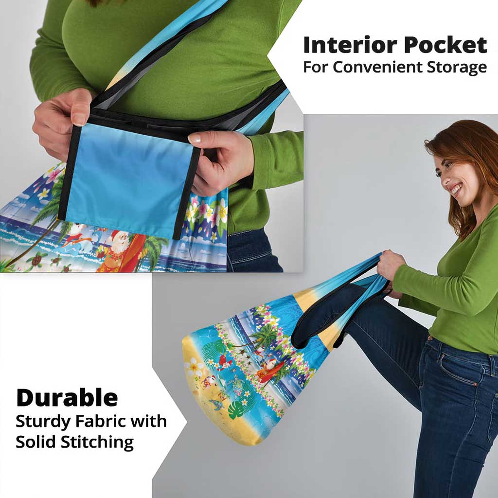 Polynesian Merry Christmas Grocery Bag Funny Santa Beach Tropical Plant and Turtle - Polynesian Pride