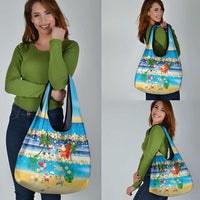 Polynesian Merry Christmas Grocery Bag Funny Santa Beach Tropical Plant and Turtle - Polynesian Pride