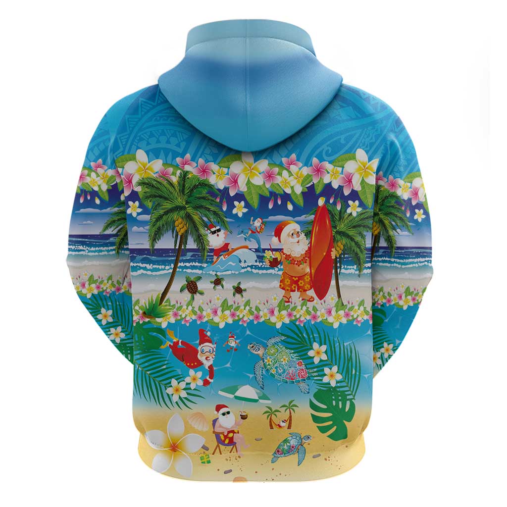 Polynesian Merry Christmas Hoodie Funny Santa Beach Tropical Plant and Turtle - Polynesian Pride